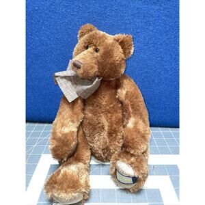 Gund 10" Brown‎ Teddy Bear Jointed Plush 42625 Plaid Bow Polyester Plastic
